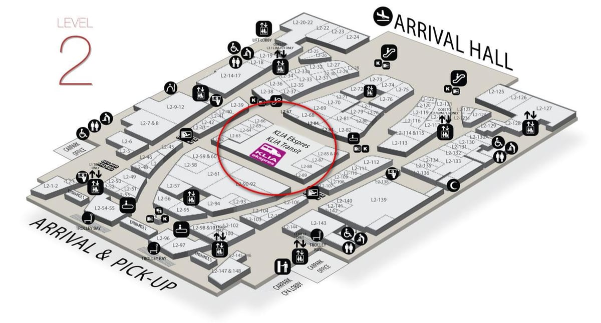 klia2 আগমনের মানচিত্র
